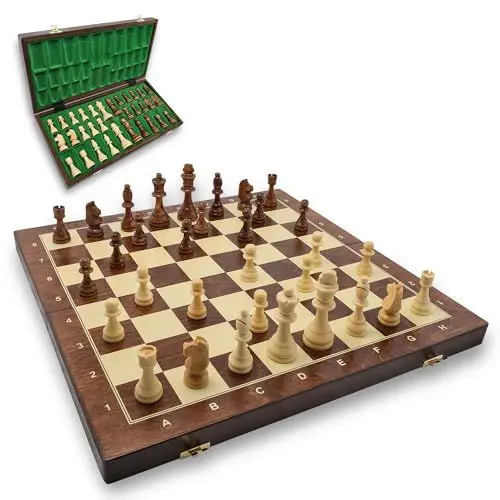 Produktbild: Schach Schachspiel Set klappbares Schachbrett mit Schachfiguren aus Holz 48 x 48 cm - Chess Board Spiel für Kinder und Erwachsene Reiseschach hochwertig und edel Schach Traditionell