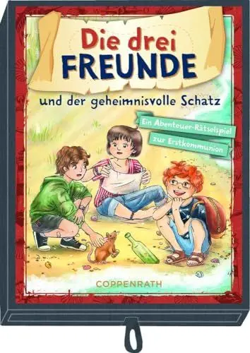 Produktbild: Schachtelspiel: Die drei Freunde und der geheimnisvolle Schatz – Ein Abenteuer-Rätselspiel zur Erstkommunion