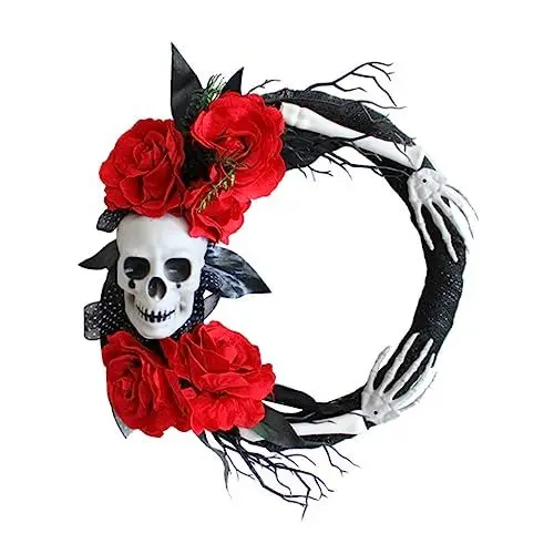 Produktbild: RORPOIR Halloween Dekorative Schädel Rose Kranz Skelett Kranz Für Tür Einzigartige Halloween Party Dekoration