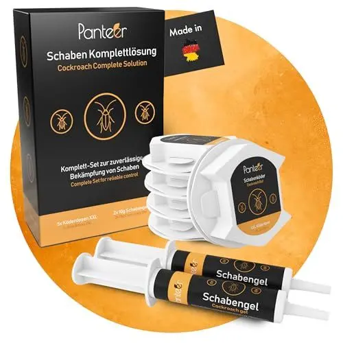 Produktbild: SCHÄDLINGSMEISTER® Schaben Komplettlösung - 2 x 10g Schabengel und 5 Schabenfallen- Schaben Bekämpfung - Auch gegen SILBERFISCHE - Kakerlaken bekämpfen - Kakerlaken Falle - Cockroach Killer - AMP 9 RB