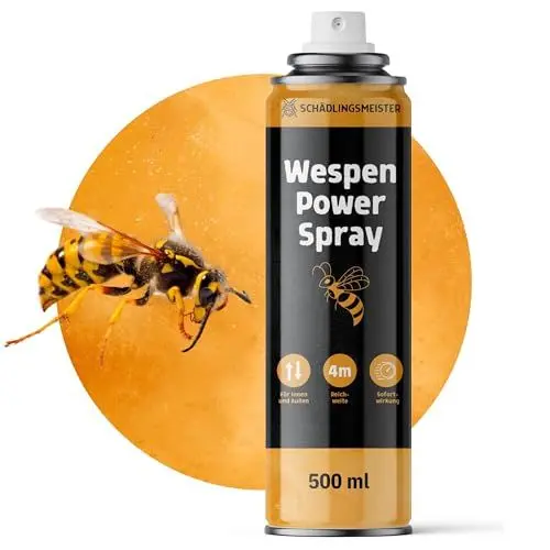 Produktbild: SCHÄDLINGSMEISTER Wespen Power Spray - 500ml - 4m Reichweite - Wirkt in nur 20 Minuten - Wespenspray, Wespengift - Gegen alle Wespen - Wespen dauerhaft vertreiben. Insektenspray Wespen Made in Germany