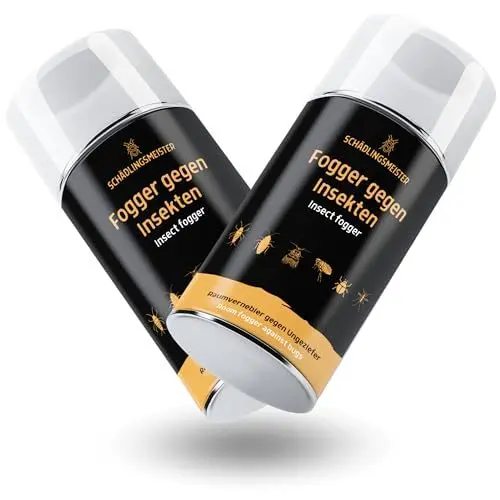 Produktbild: SCHÄDLINGSMEISTER ® Fogger gegen Insekten - 2x 150ml - Gegen 10 Insekten - Tötet Flöhe, Milben, Bettwanzen, Motten, Silberfische uvm. - Ungeziefer Vernebler - Flohmittel Wohnung - Flohbombe