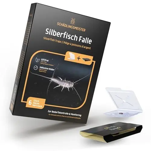 Produktbild: SCHÄDLINGSMEISTER ® Silberfische bekämpfen - 12 Stück - Zwei Fallen System - Silberfische Falle - 6 Fallen für die Laufwege und 6 patentierte Rückzugsfallen - Insektizidfrei - Silberfische Klebefalle
