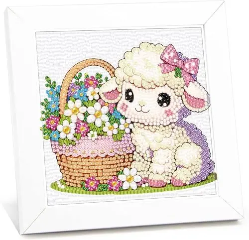 Produktbild: Schaf Diamond Painting Kinder Mit Rahmen,5D Diamond Painting für Kinder Schafen,Tiere Diamond Painting Kinder ab 4-6-8-10 Jahre,Diamant Bilder Arts Craft für Home Wand Decor(18x18cm)