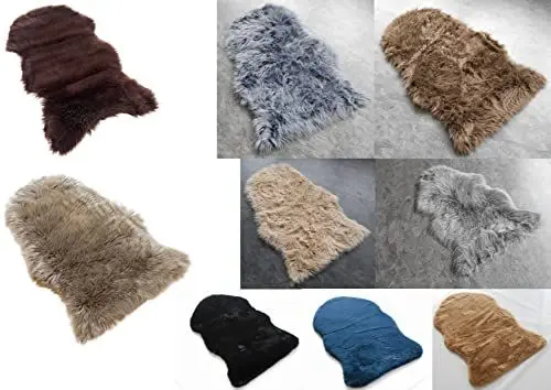 Produktbild: Schaffell Schaffellimitat Lammfell Fell Teppich Imitat Kunstfell Auflage Bettvorleger Schaf Lamm ca. 50x90 cm (Braun)