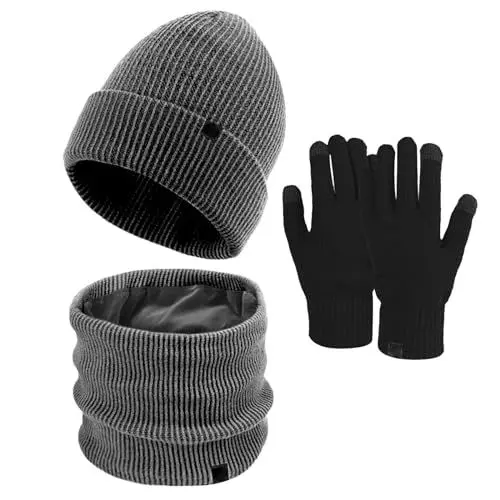 Produktbild: Schal & Handschu Damen Baumwoll-Winterset Winddicht Bommel Bommel Outdoor Sport Kombi Damen Wärmer Lange Strickmütze