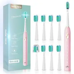 Produktbild: Schallzahnbürste für Erwachsene und Kinder, Elektrische Zahnbürste Kinderzahnbürste Elektrisch mit 5 Putzmodi Integrierter Timer und 9 Zahnbürstenköpfen Ultraschall Zahnbürsten (Rosa)