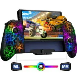 Produktbild: Schalter Controller für Schalter/OLED Controller, Full-Size Grip One-Piece Wireless Switch Joypad mit 9-Farbleuchten. Ideal für diejenigen, die Handheld-Modus mit APP, Turbo und Programmierung