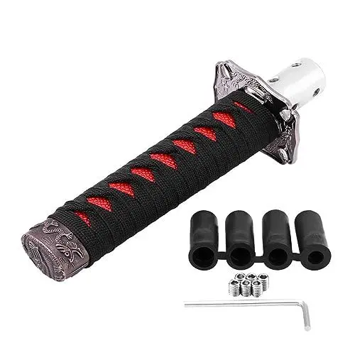 Produktbild: Schalthebelknauf, Universeller Japanischer Schwert-Auto-Schalthebelknauf mit 4 Adaptern, Schwarz, Rot