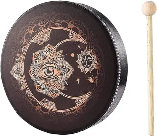 Produktbild: Schamanentrommel, Schamanische Trommel mit Trommelstiel, TOOSOAR Goldener Mond Handtrommel, Trommel Erwachsene für Music Lovers