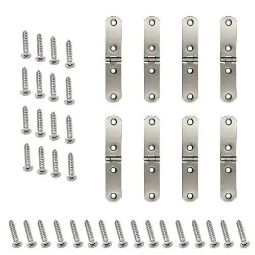 Produktbild: Scharniere Klein, 8 Stück 180 Grad Scharniere Klappbar Edelstahl Scharnierband Aufschraubscharnier mit 32 Stücke Schrauben für Klapptisch Schrank Garderobe Holzkiste DIY