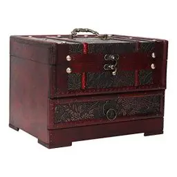 Produktbild: Schatztruhe, Vintage Koffer, Schmuckkästchen aus Holz, Etuihalter orientalischer Stil Schmuckaufbewahrungsbox Organizer Schmuckstück mit Spiegel große Fächer für Halsketten Ringe Ohrringe Schloss