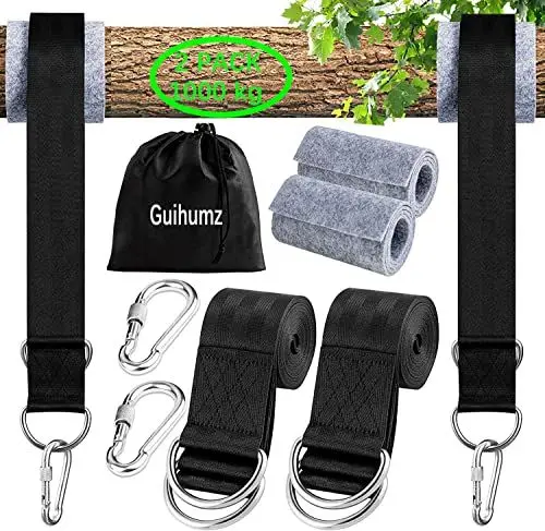 Produktbild: Guihumz Schaukel Befestigung, Hängematte Befestigung Befestigungsset Aufhängung Hängesessel Befestigung mit 2 Schwerlast Karabinern und D-Ringen,hält bis zu 550 kg mit Aufbewahrungstasche(1.5M)