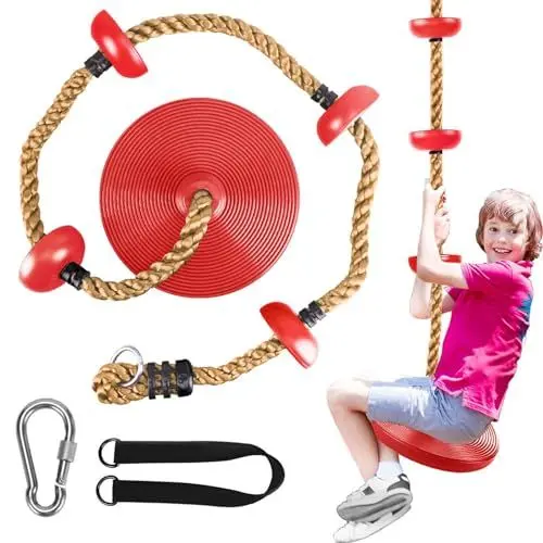 Produktbild: Schaukel Outdoor Kinder Kletterseil Schaukel mit Plattform, für Kinder Baum Scheibe Schaukel Kletterseil Draussen Tellerschaukel für Garten, belastbar bis ca. 200kg