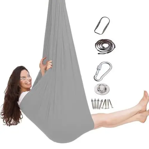 Produktbild: Schaukel Tuch Indoor Türrahmen, Yoga-Schaukel, Aerial Yogatuch, Sensorische Socken for Kinder Mit Autismus Und Verarbeitungsstörungen, Nestschaukel Vertikaltuch Smart Playground Draußen(Silbergrau,280