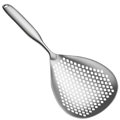 Produktbild: TIMIOTC Schaumlöffel mit Schlitz, 39 cm, langer Griff, Schaumlöffel aus Edelstahl 304, großes Schaufelsieb zum Kochen, Abtropfen von Nudeln, Gemüse, frittiertem Essen, SFF-FBA-4460488