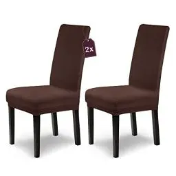 Produktbild: SCHEFFLER-Home Stretch Chair Cover Leni/Brown Chair Cover Set of 2 / Elastic Chair Cover for high-Backed Chairs as Chair Cover/Swivel Chair Cover as Chair Cover/Washable Chair Cover