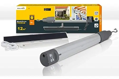 Produktbild: Schellenberg 20264 Funk Markisenantrieb Premium mit Akku, 10 N max 12 m² Fläche, einfach nachrüsten mit Solarpanel, inkl. Netzteil und Wandhalterung