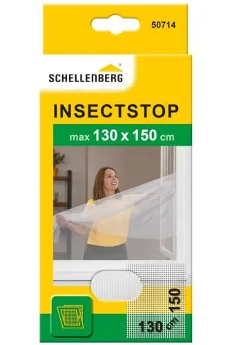Produktbild: Schellenberg 50714 Fliegengitter für Fenster, Insektenschutz ohne Bohren, zuverlässiger Schutz gegen Mücken und Fliegen, inkl. Befestigungsband, 130 x 150 cm, weiß