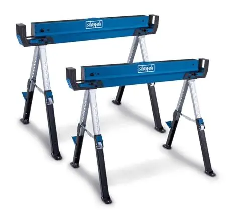 Produktbild: Scheppach Arbeitsbock MWB700 SET | 1200kg / 600kg Traglast | ausziehbare Seiten | 615-820mm variable Arbeitshöhe | Sägebock Untergestell Arbeitstisch | 2 Stück | rutschfeste Füße & verstellbare Beine