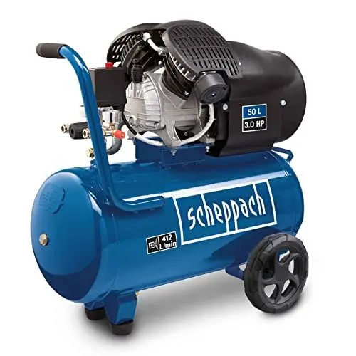Produktbild: Scheppach Druckluft Kompressor HC53DC | 2200W Leistung | 50L Kessel | 10bar Druck | Ansaugleistung 412L/min | Druckminderer, ölgeschmiert, Doppelzylinder