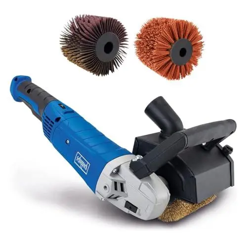 Produktbild: Scheppach Satiniermaschine MRS1300 mit Softstart & 1300W Leistung | inkl. Messing,- Schleifstreifen- & Nylonbürste | 100mm Bürstenbreite mit Ø120mm | variable Drehzahl | mit Anschluss für Absauganlage