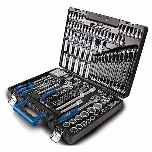 Produktbild: Scheppach TB217 Werkzeugkoffer gefüllt | 217-tlg Werkzeug Set | Werkzeugkiste mit Steckschlüssel, Bits, Ratschen, Gabelschlüssel und Gängigen, Steckschlüsselsatz ideal für die Werkstatt