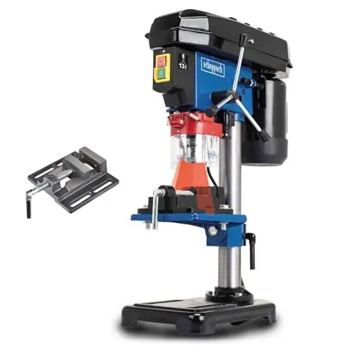 Produktbild: Scheppach Tischbohrmaschine DP16VLS Standbohrmaschine Säulenbohrmaschine inkl. Schraubstock | Bohrfutter 1,5-13mm | Bohrhub 50mm | Leistung 500W | 600-2650 Umdrehungen | Laser & neigbarer Tisch 45°