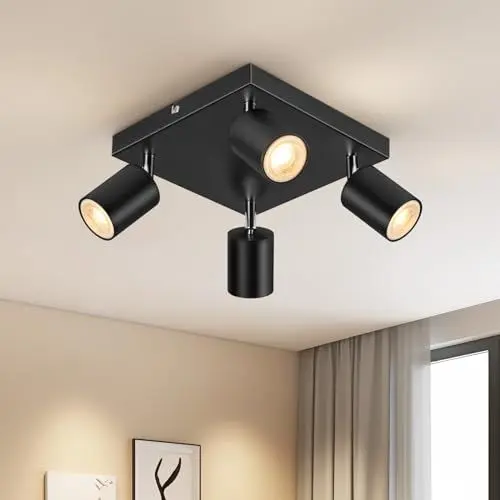Produktbild: Schiele Deckenstrahler 4 Flammig Schwarz, GU10 Deckenlampe Strahler Schwenkbar 350°, Modern Spotleuchte Wandspot, Drehbar Deckenspots für Küche, Schlafzimme