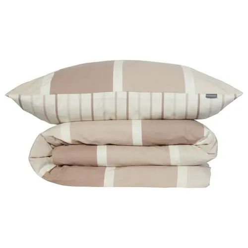 Produktbild: Schiesser Bettwäscheset Brody | 2-teilig | Gestreift | Feinbiber | 100% Baumwolle | Oeko-Tex Zertifiziert | Reißverschluss | 135x200cm + 80x80cm | Taupe