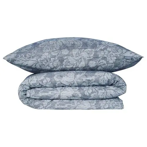 Produktbild: Schiesser Bettwäscheset Missy | 2-teilig | Floral | Renforcé | 100% Baumwolle | Oeko-Tex Zertifiziert | Reißverschluss | 135 x 200 cm | Rauchblau