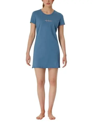 Produktbild: Schiesser Damen Bigshirt Kurzarm-Nachtwäsche Nachthemd, blaugrau_181252, 42