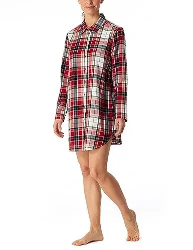 Produktbild: Schiesser Damen Langarm 100% Baumwolle Flanell Sleepshirt Bigshirt mit Knöpfen-Nightwear Nachthemd, kariert, 42