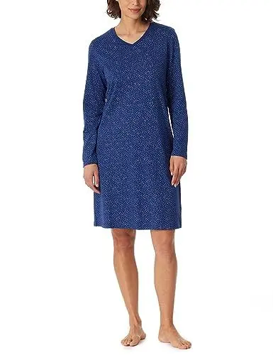 Produktbild: Schiesser Damen Langarm 100% Baumwolle Sleepshirt Bigshirt 100 cm Länge-Nightwear Nachthemd, Navy, 52