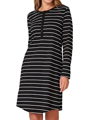 Produktbild: Schiesser Damen Langarm Baumwolle Modal mit Knopfleiste-Nightwear Nachthemd, schwarz_161068, 36