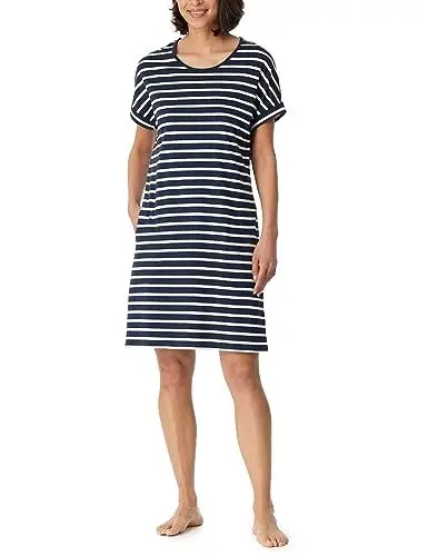 Produktbild: Schiesser Damen Nachtemd Kurzarm mit Taschen-Nightwear Nachthemd, dunkelblau gestreift, 40
