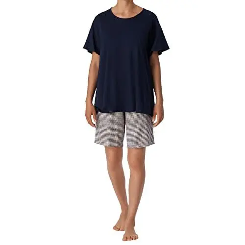 Produktbild: Schiesser Damen Schlafanzug Kurz Pyjamaset, Dunkelblau Gemustert, 54