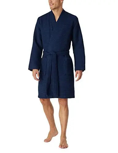 Produktbild: Schiesser Herren Waffelpique 100 Cm Länge - Bio Baumwolle Bademantel, Dunkelblau_178401, S EU