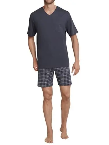 Produktbild: Schiesser Herren Schlafanzug kurz V-Ausschnitt - Nightwear Set, Anthrazit_159636, L