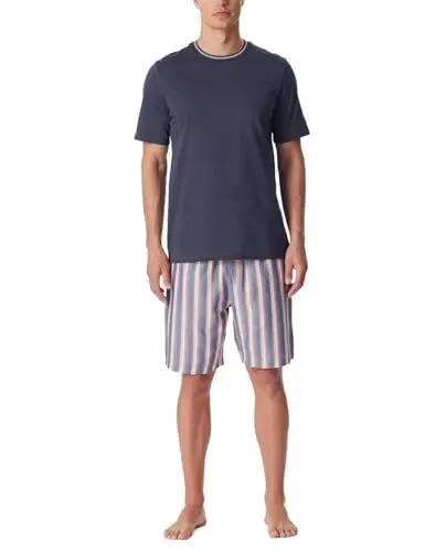 Produktbild: Schiesser Herren Schlafanzug kurz Rundhals mit Webhose-Merzerisierte Baumwolle Pyjamaset, Kohle_181182, 58