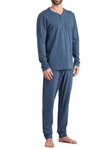 Produktbild: Schiesser Herren Schlafanzug lang Pyjamaset, Jeansblau, 56