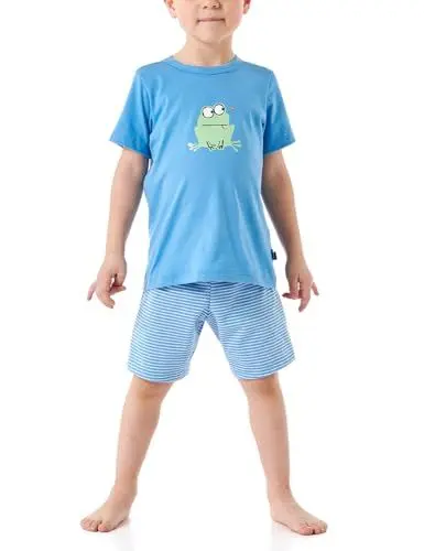 Produktbild: Schiesser Jungen Schlafanzug Set Pyjama kurz-100% Organic Bio Baumwolle-Größe 92 bis 140 Pyjamaset, hellblau_181067, 116