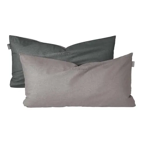 Produktbild: Schiesser Kissenhüllenset Doubleface | 2-teilig | Zweifarbig | Renforcé | 100% Baumwolle | Oeko-Tex Zertifiziert | Reißverschluss | 40x80cm | Grau-Schwarz
