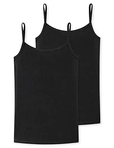 Produktbild: Schiesser Mädchen 2 Pack Unterhemd Mit Spaghetti Träger - 95/5 Organic Bio Baumwolle Größe 140 Bis 176 Unterwäsche, Schwarz_173527, 164 EU