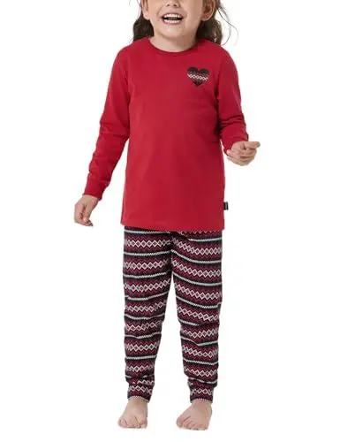 Produktbild: Schiesser Mädchen Schlafanzug Lang - 100% Organic Bio Baumwolle Größe 92 Bis 140 Pyjamaset, Rot_182115, 92 EU