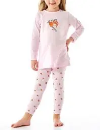 Produktbild: Schiesser Mädchen Schlafanzug Nachthemd mit Leggings Lang-100% Organic Bio Baumwolle-Größe 140 Pyjamaset, Rosa_179947, 92