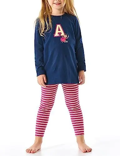 Produktbild: Schiesser Mädchen Schlafanzug Nachthemd mit Leggings Lang-100% Organic Bio Baumwolle-Größe 92 Bis 140 Pyjamaset, Dunkelblau_179961, 98
