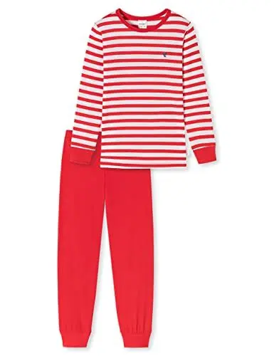 Produktbild: Schiesser Mädchen Schlafanzug Set Pyjama Lang - 100% Organic Bio Baumwolle - Größe 92 Bis 140 Pyjamaset, Rot Weiß Gestreift_178910, 116