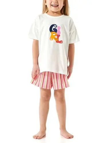 Produktbild: Schiesser Mädchen Schlafanzug Set Pyjama kurz-100% Organic Bio Baumwolle-Größe 140 Pyjamaset, Off-White_181040, 92