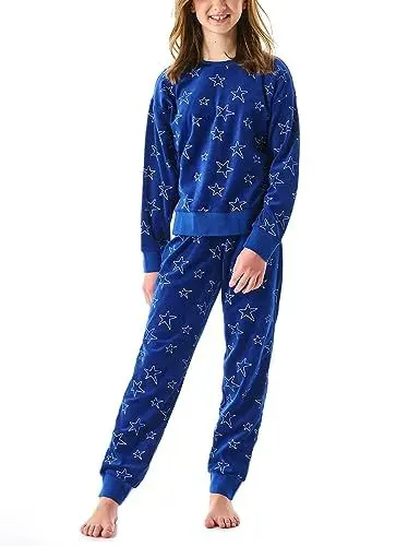 Produktbild: Schiesser Mädchen Schlafanzug Set Pyjama warme Qualitäten Frottee-Fleece-Sweat-Größe 140 bis 176 Pyjamaset, blau_179977